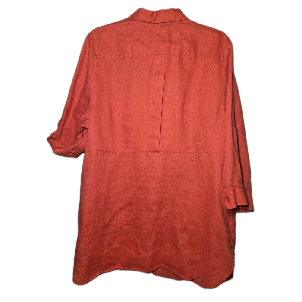 Chicos No Iron 100% Linen Button Down Shirt Nectarine 3/4 Sleeve Size 3xl 16-18 View 2